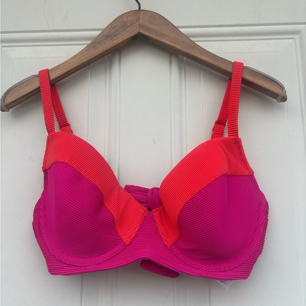 Tommy Bahama Hot Pink and Red Colorblock Ribbed Bikini Top